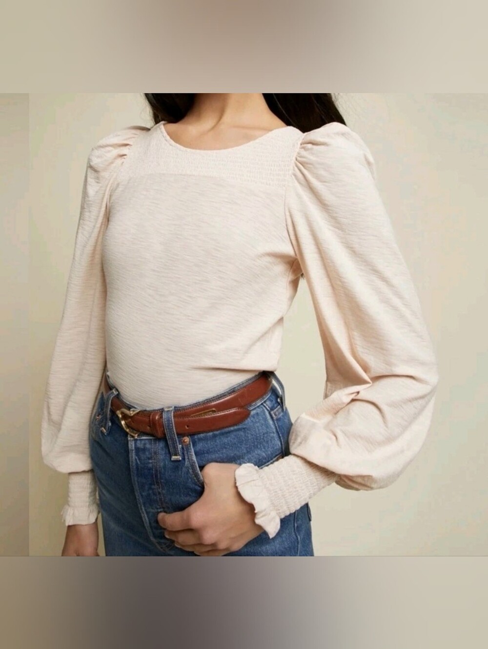 Nation LTD Abigail Festival Tee Antique Long-Sleeve Puff-Sleeve  Top Size XS.